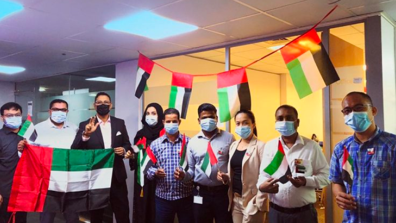 The INJAAZ team celebrating the UAE FLAG DAY 2020